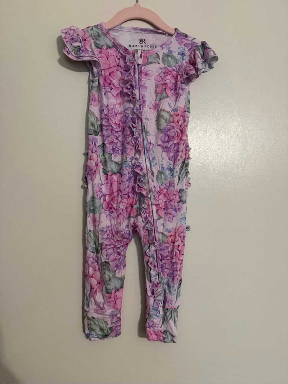 Bums & Roses Pink Floral Zipper One-Piece Bodysuit for Kids